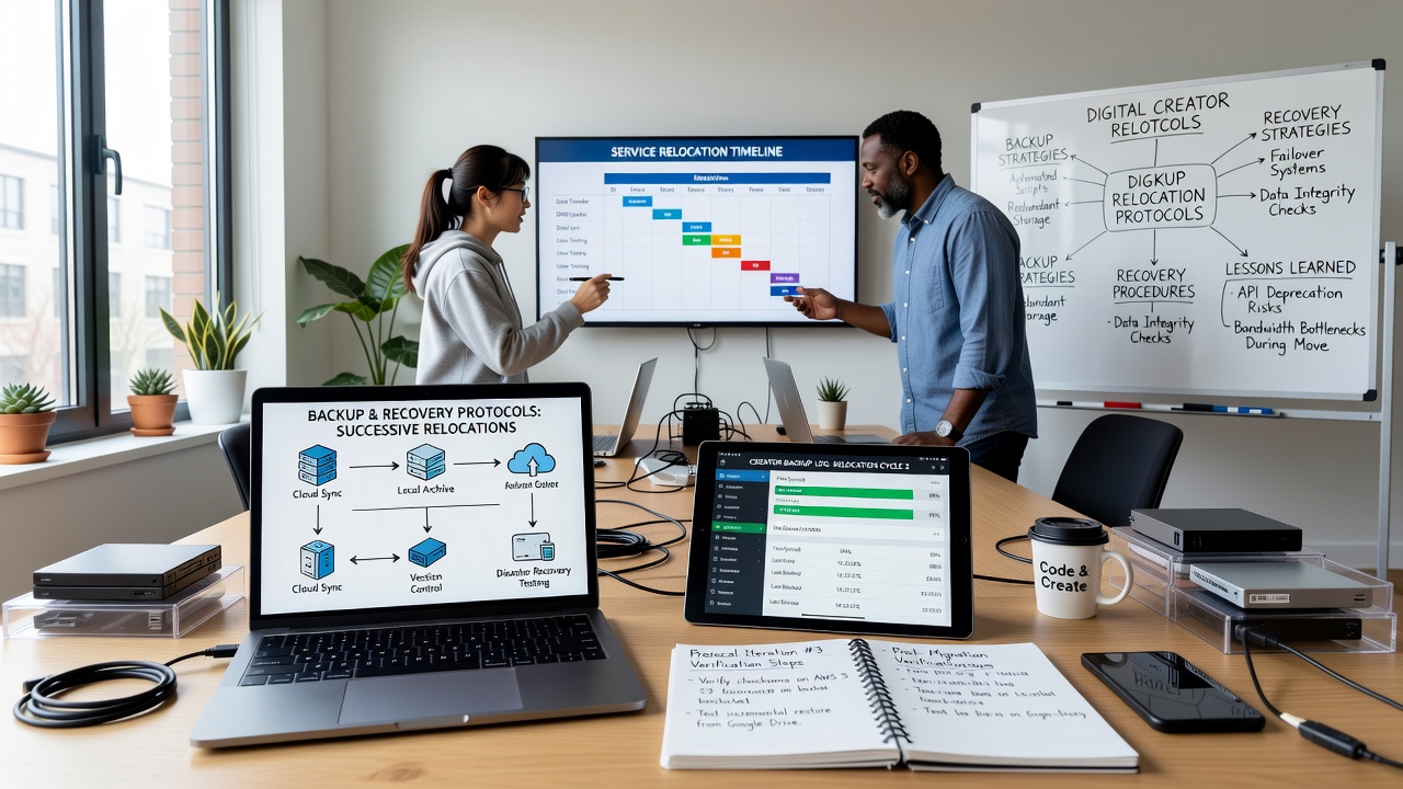 Documenting Backup and Recovery Protocols Developed by Digital Creators During Successive Service Relocations